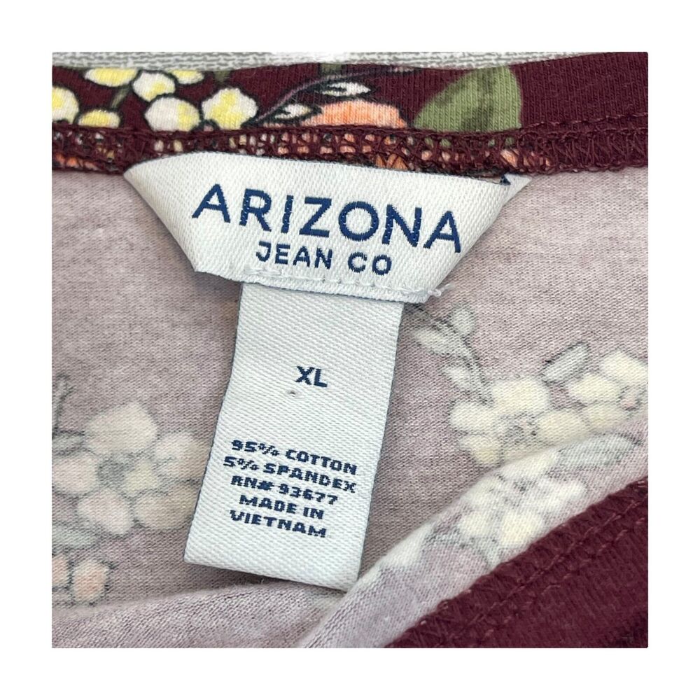 Arizona A-Line Dress Women's XL Burgundy Floral Stretch Short Sleeve Boat Neck - Picture 2 of 8